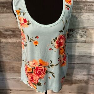 Floral Print Tank Top - Light Blue and Orange